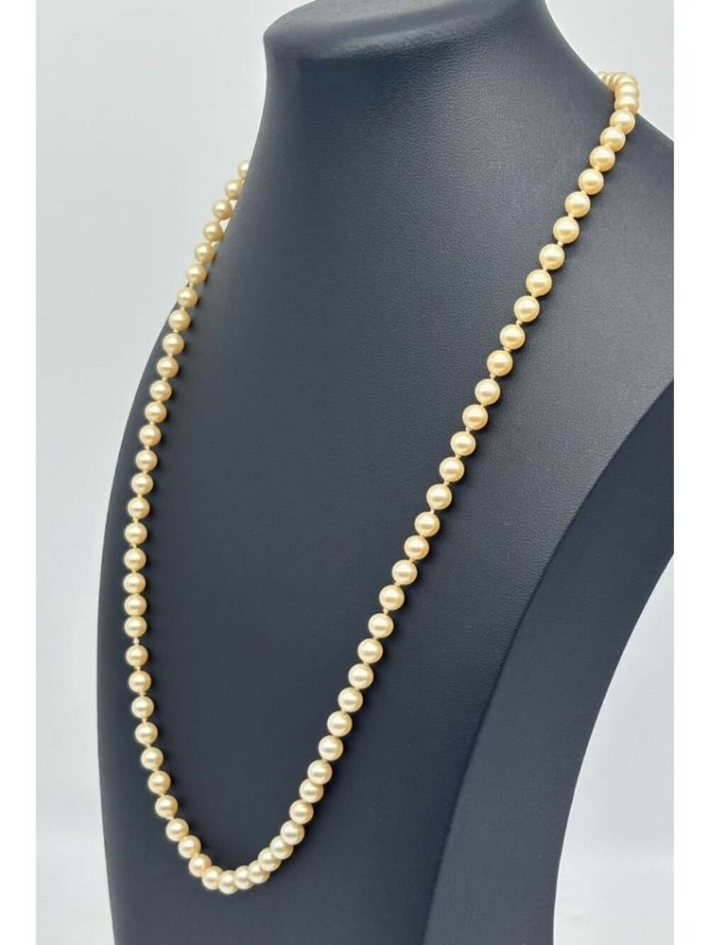 Vintage Monet 6mm Faux Pearl Necklace 22 Inches Long Cream Color Gold-Tone Clasp